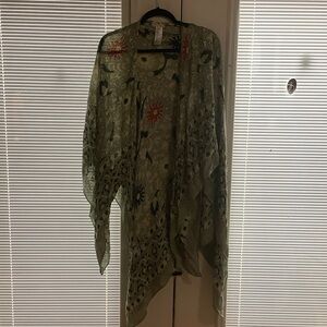 Free People Olive Green Boho Floral Swim Coverup